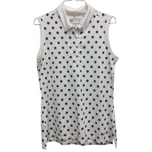 Nike Golf Dri-Fit Womens Polo Shirt Medium Blue White Polka Dot Sleeveless Sport